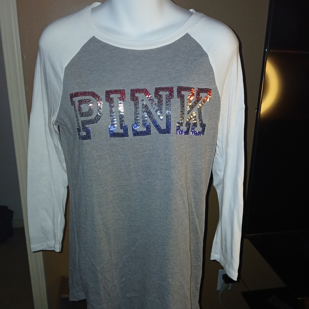 PINK Victoria's Secret Patriotic Bling Three Quarter Sleeves Top
